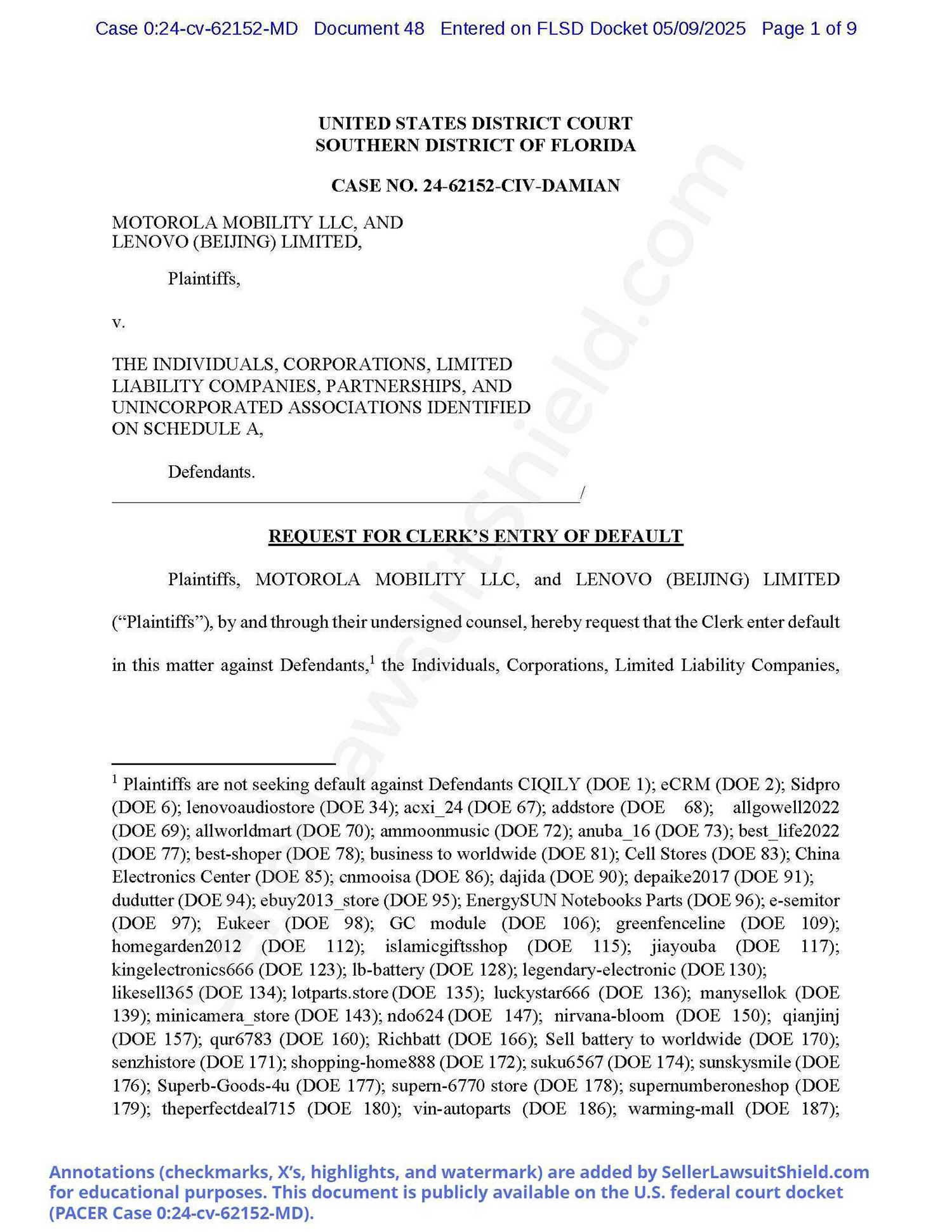Motorola Lawsuit Real Example Case 0:24-cv-62152-MD Pic1